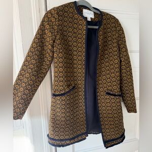 Navy and Gold Patterned Blazer Coat